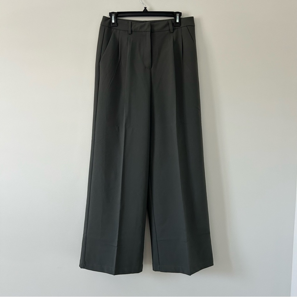 Bohme Dark Green High Rise Wide Leg Pleated Front Trouser Casual Work Pants S